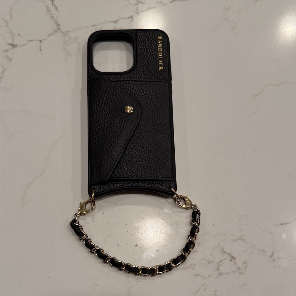 Bandolier Black Phone Case with Gold Chain